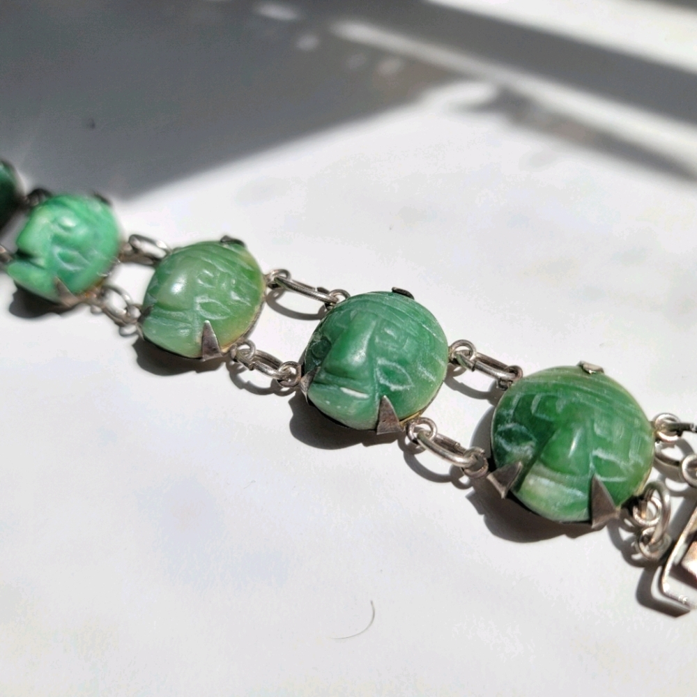 Handcrafted Mexican fine Silver and Jade Bracelet
